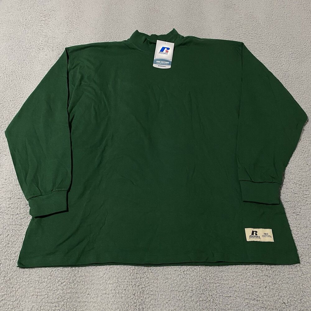 Vintage Russell Athletic Mock Neck Shirt Mens 2XL XXL Green Pro Cotton Blank NEW